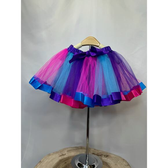 Girls’ Rainbow Tulle Tutu Skirt with Satin Ribbon Bow - Picture 3 of 5